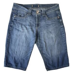 Democracy Women Shorts 14 Blue Denim Back Pockets Embroidery Bermuda 14” Inseam
